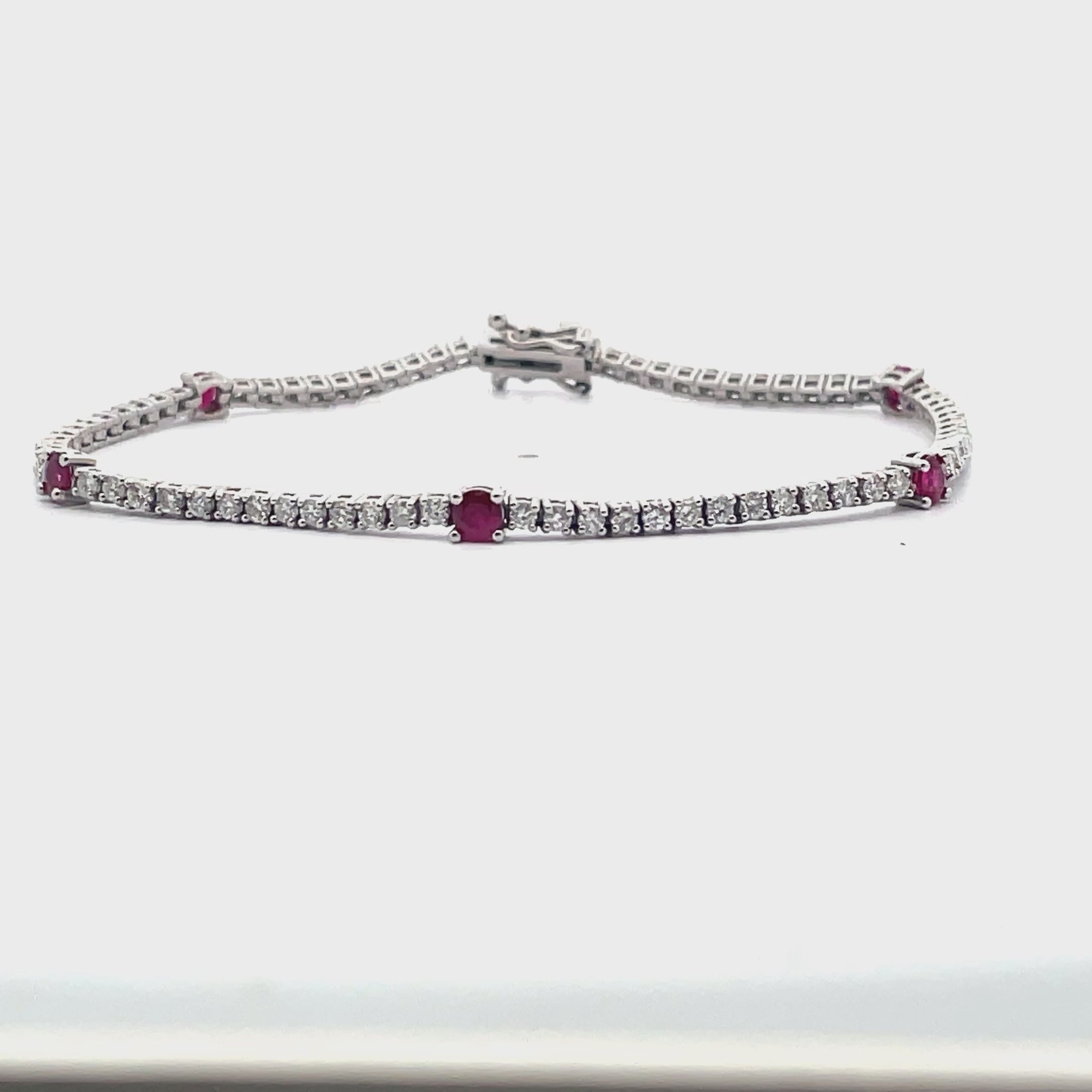 14K White Gold Diamond and Ruby Tennis Bracelet