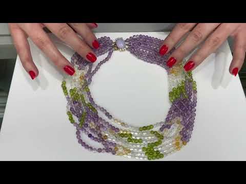 載入影片: Pre-owned Multi Strand Colorful Necklace with Lavender Jade Clasp