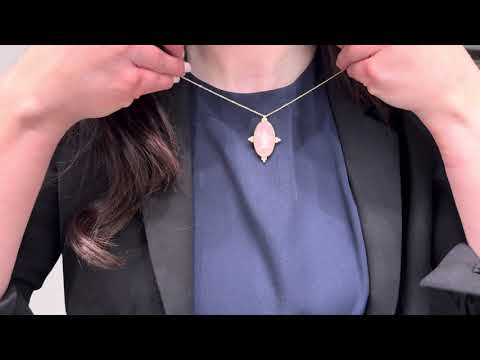 Hour of Joy 14K Yellow Gold Pendant Necklace with Custom Bezel Set Oval Rosé Pink Wedgwood Jasperware and Diamonds