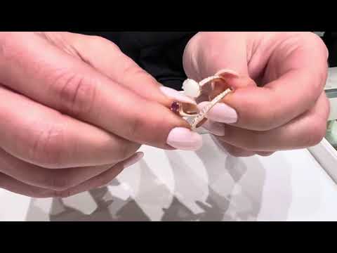 Oval Ruby and Opal Asymmetric Bypass Ring in 14K Rose Gold with Diamonds
