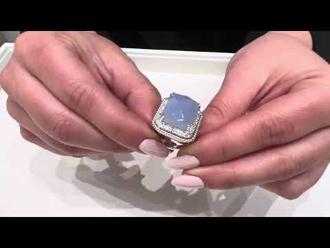 14K White Gold Ring with Diamonds and Chalcedony