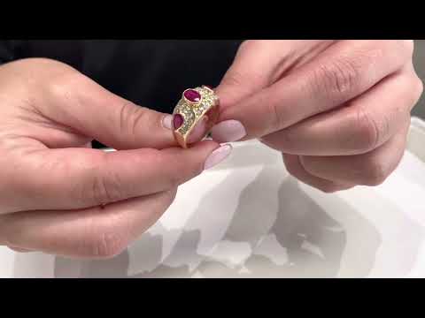 14K Yellow Gold Ruby and Diamond Right Hand Ring