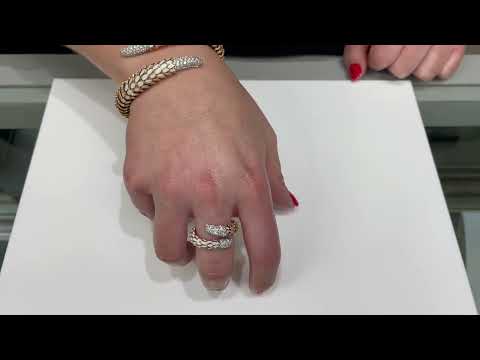 Pre-owned Roberto Coin Animalier 18K Gold Scale Wrap Ring with White Enamel & Diamonds