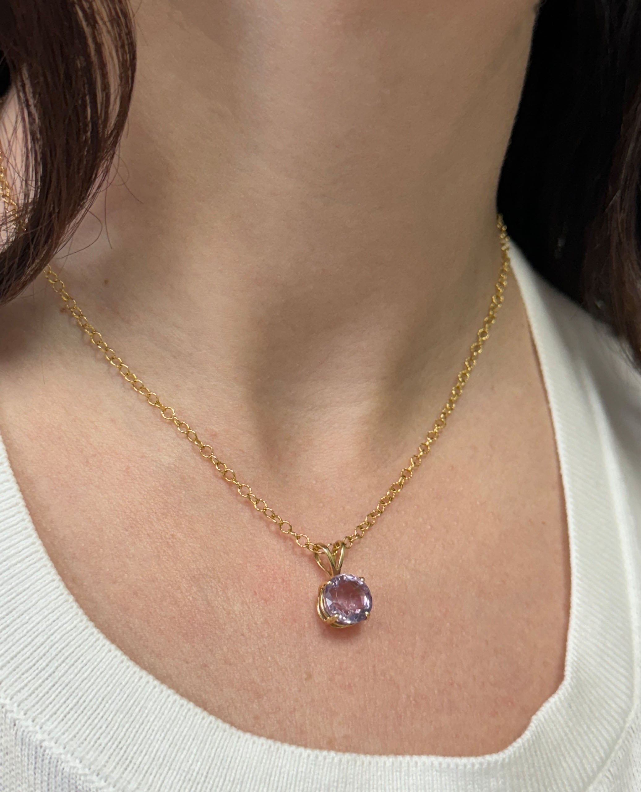 Faceted Round Light Purple Amethyst Pendant Necklace in 14K Yellow Gold