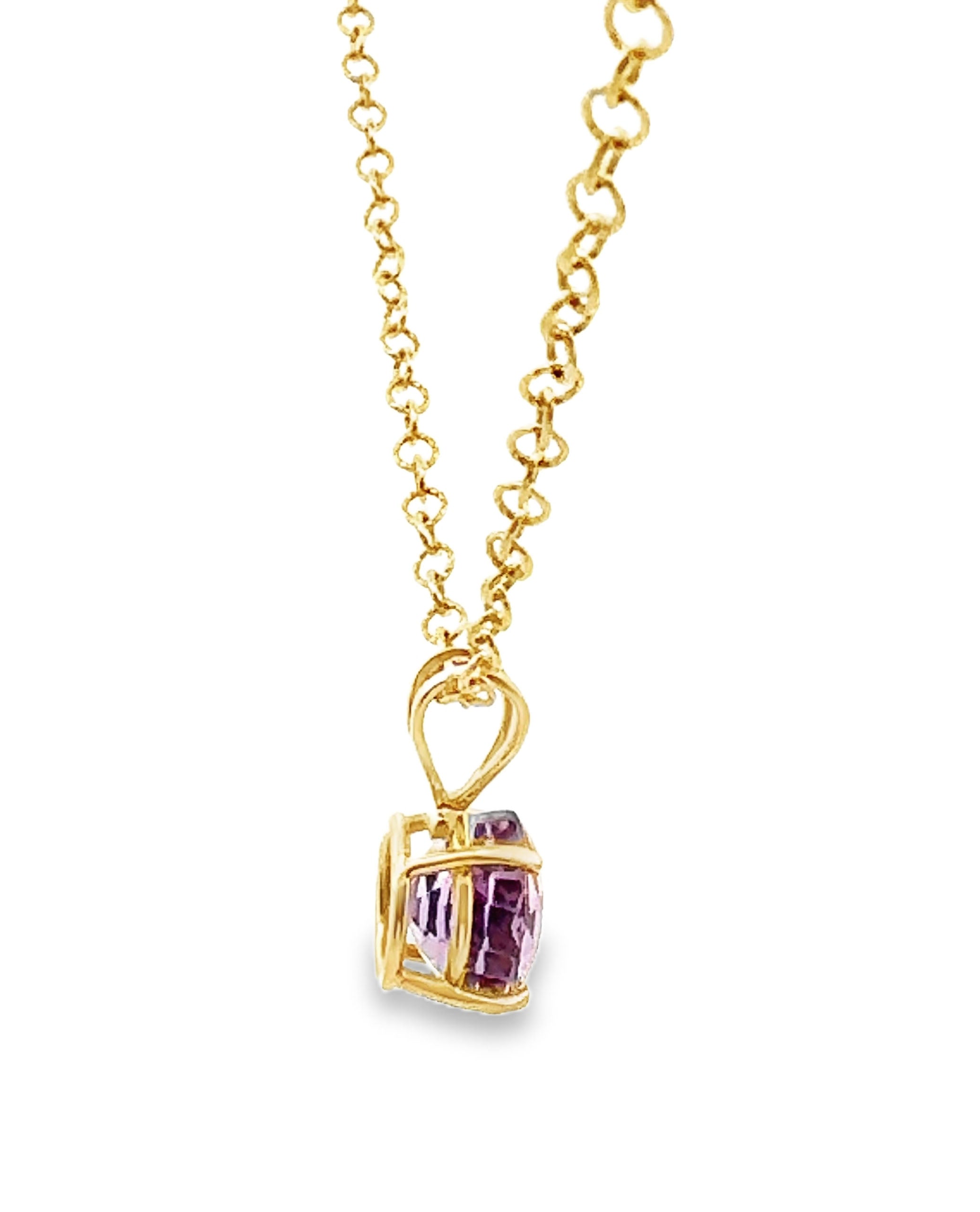 Faceted Round Light Purple Amethyst Pendant Necklace in 14K Yellow Gold
