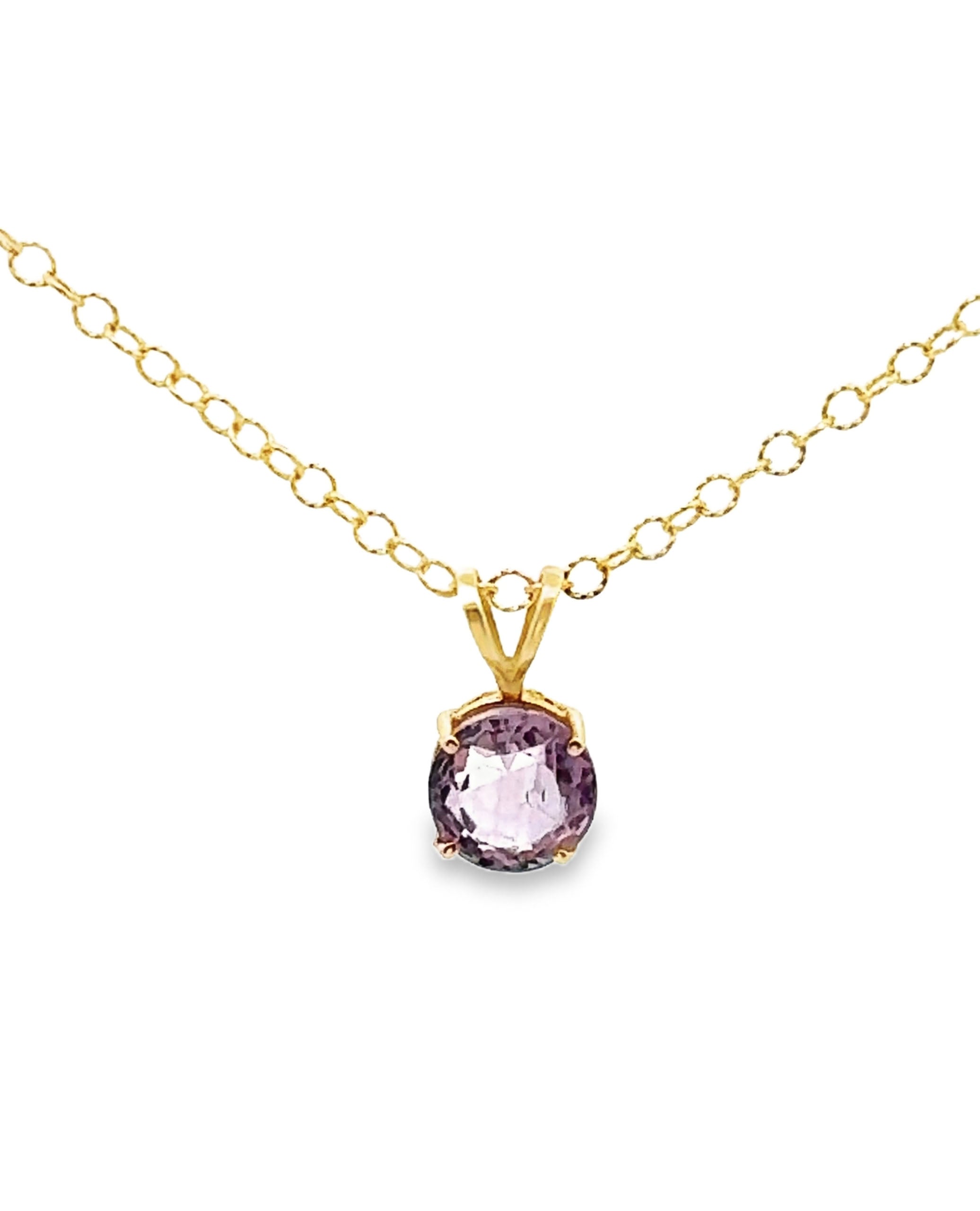 Faceted Round Light Purple Amethyst Pendant Necklace in 14K Yellow Gold