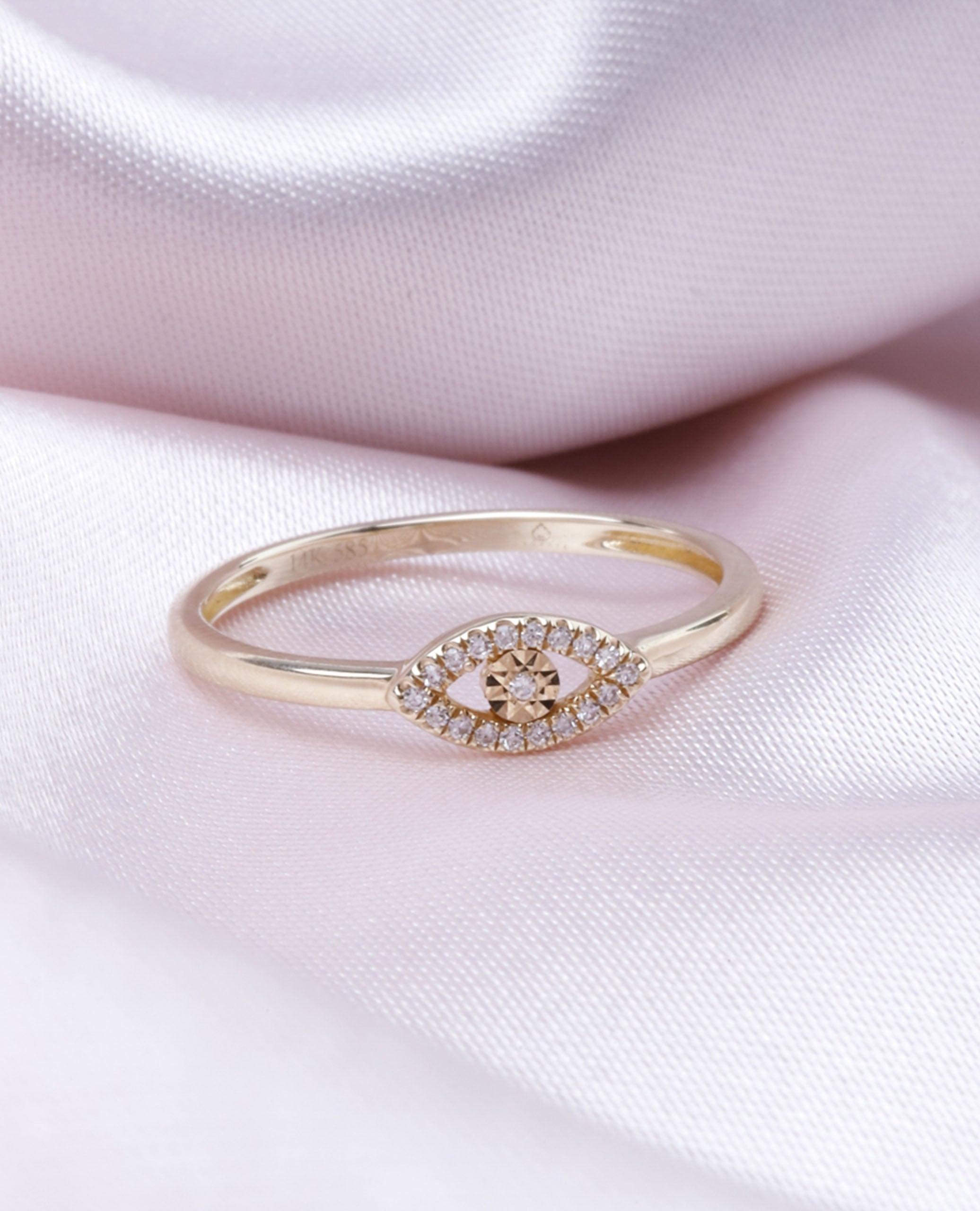 14K Yellow Gold Evil Eye Diamond Ring