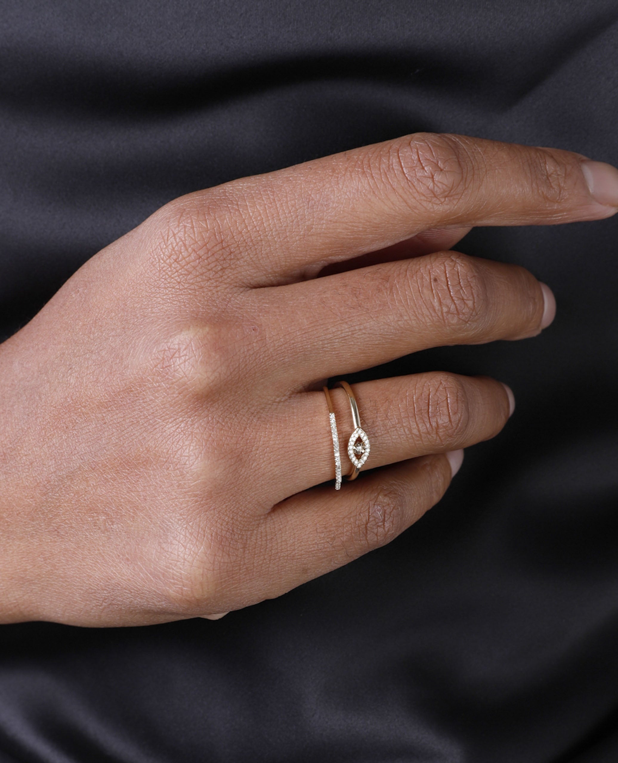 14K Yellow Gold Evil Eye Diamond Ring