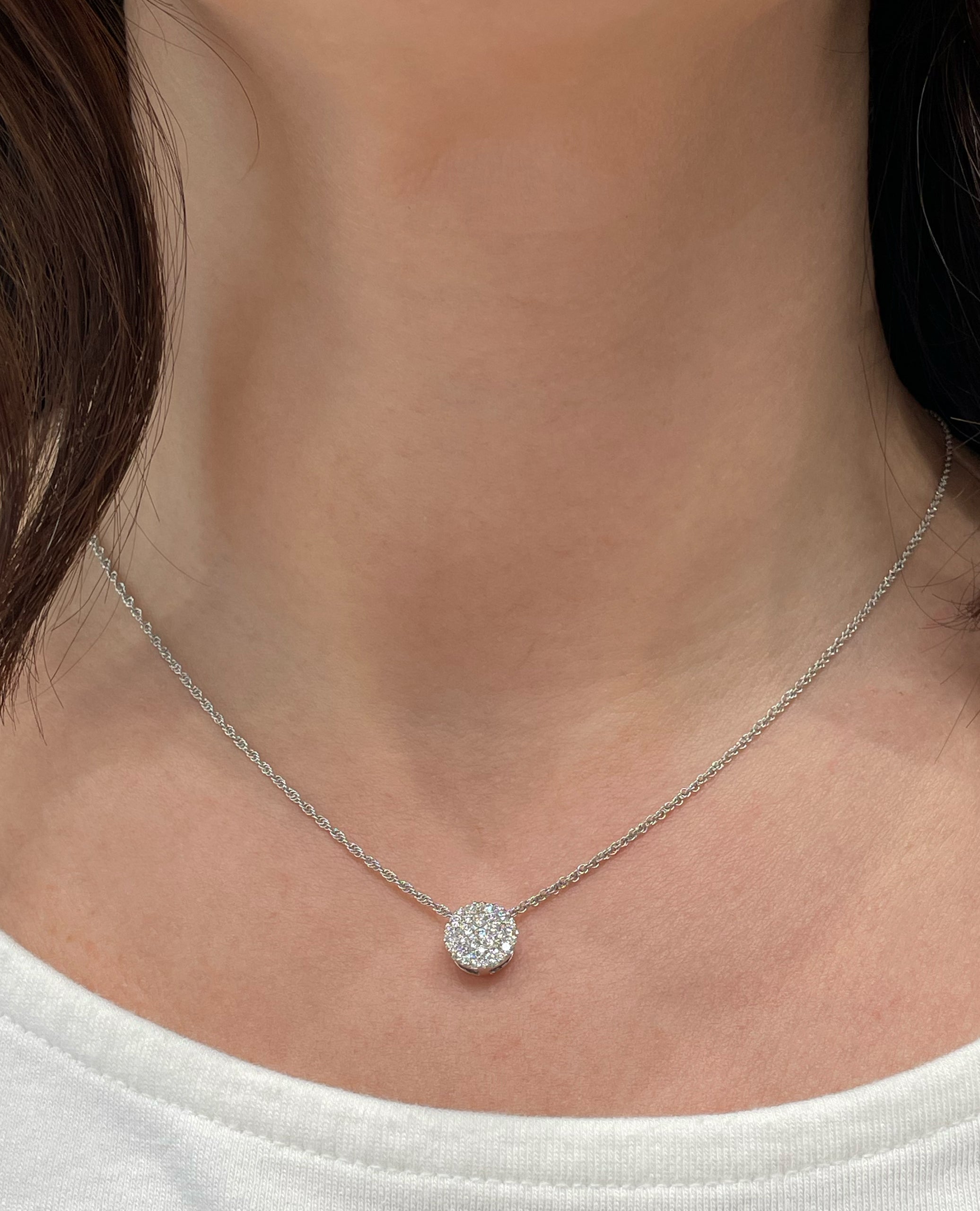 Allison Kaufman 14K White Gold Diamond Circular Pendant Necklace 0.50 Carats