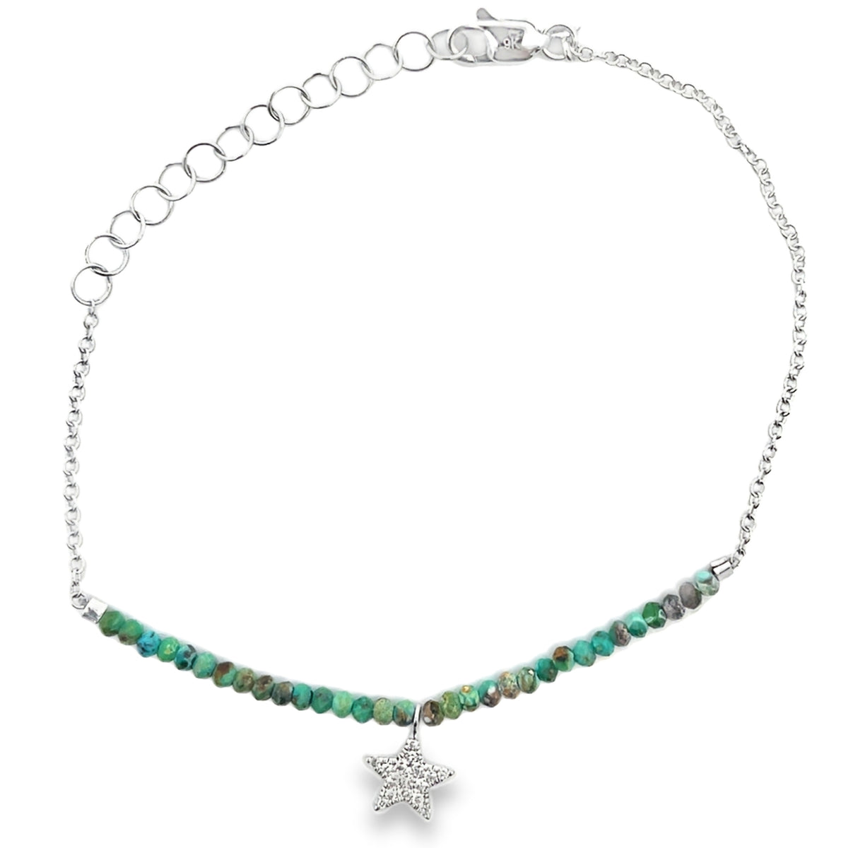 Meira T B3664/T 9K White Gold Turquoise & Diamond Star Adjustable Bracelet