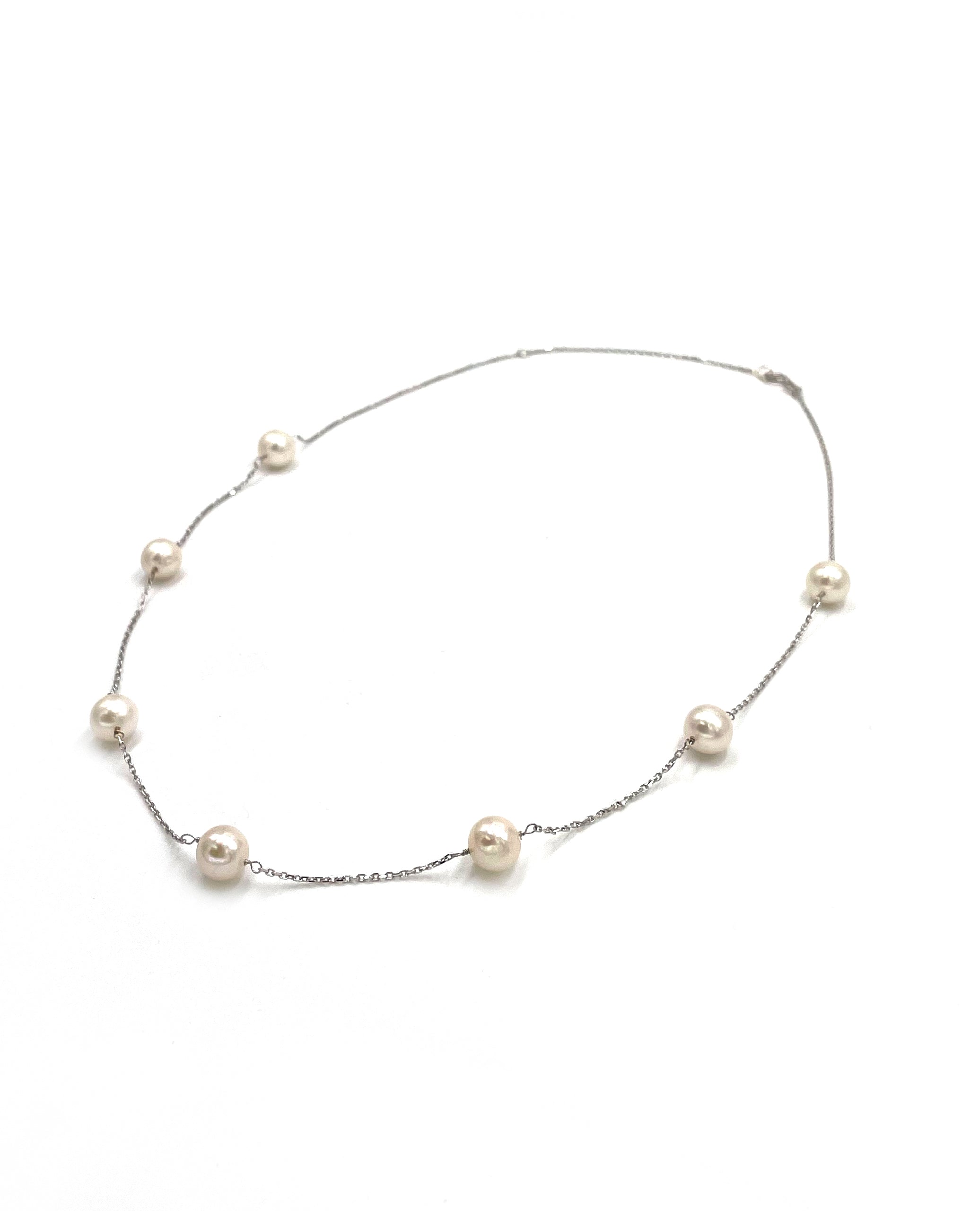 14K White Gold Freshwater Pearl Tin Cup Necklace