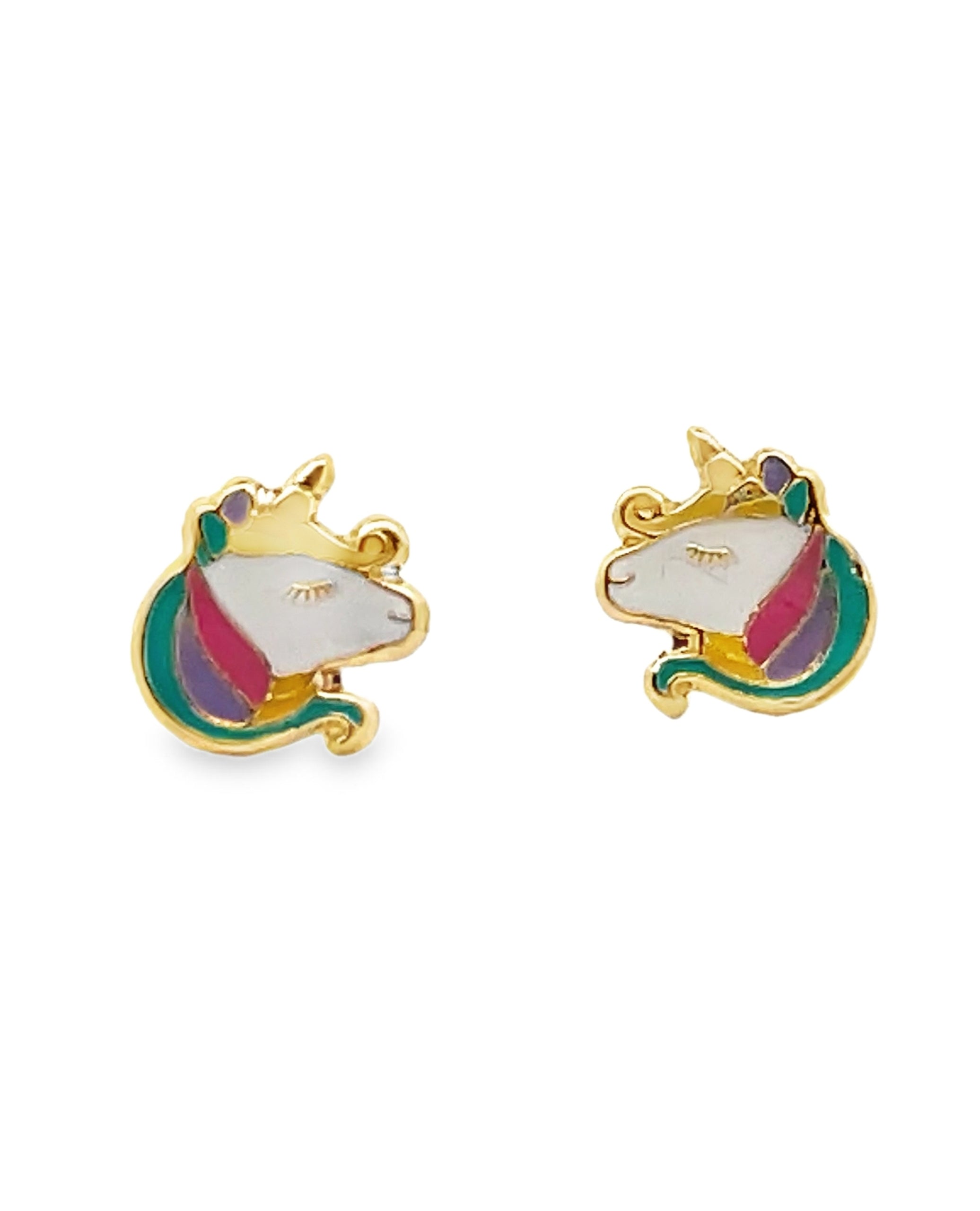 14K Yellow Gold Unicorn Earrings