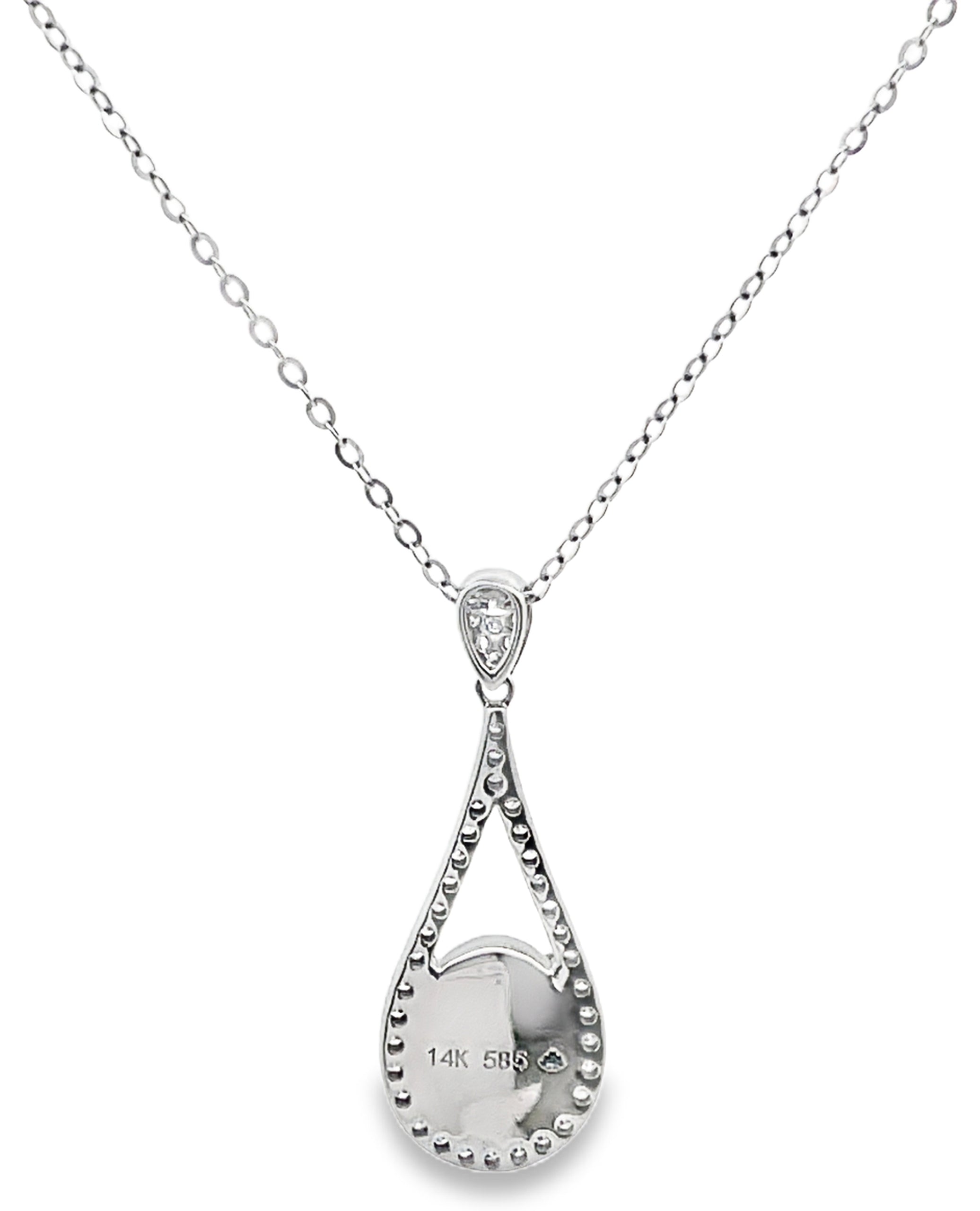 14K White Gold Opal Pendant Necklace - Adjustable