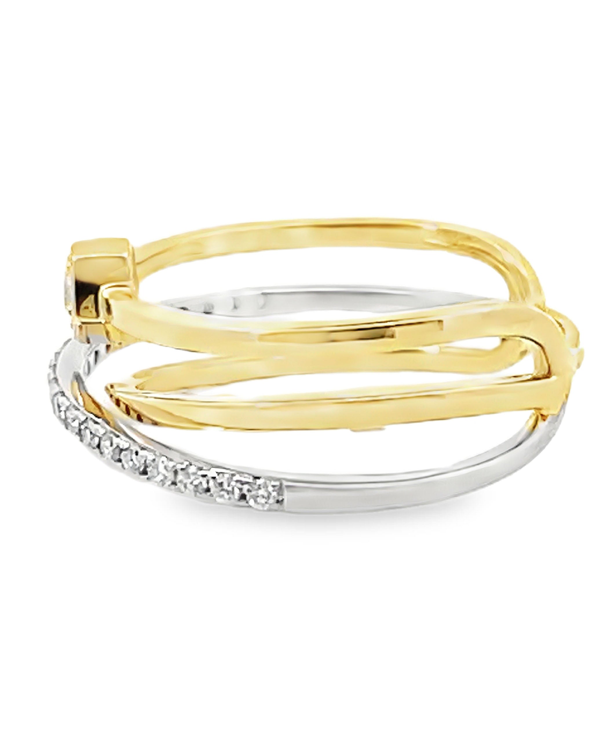 14K Yellow & White Gold Woven Diamond Ring