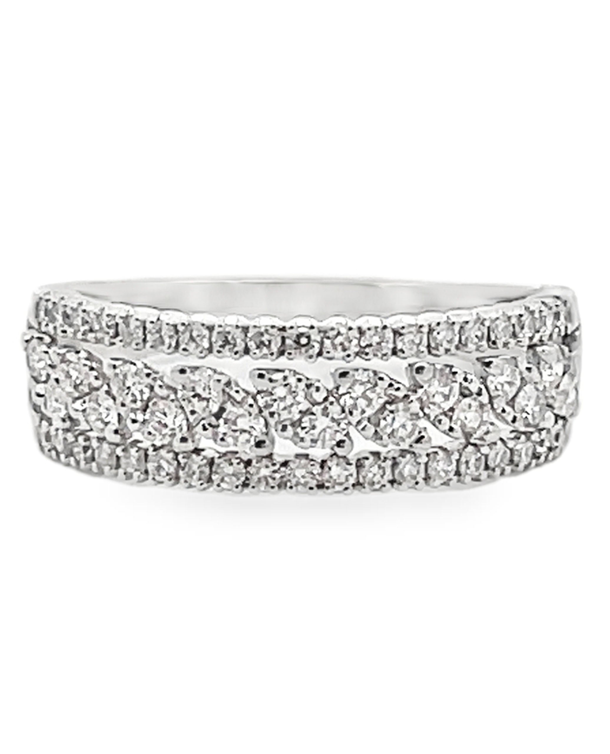 Zeghani ZR2457 14K White Gold Multi Row Diamond Ring 0.50 Carats