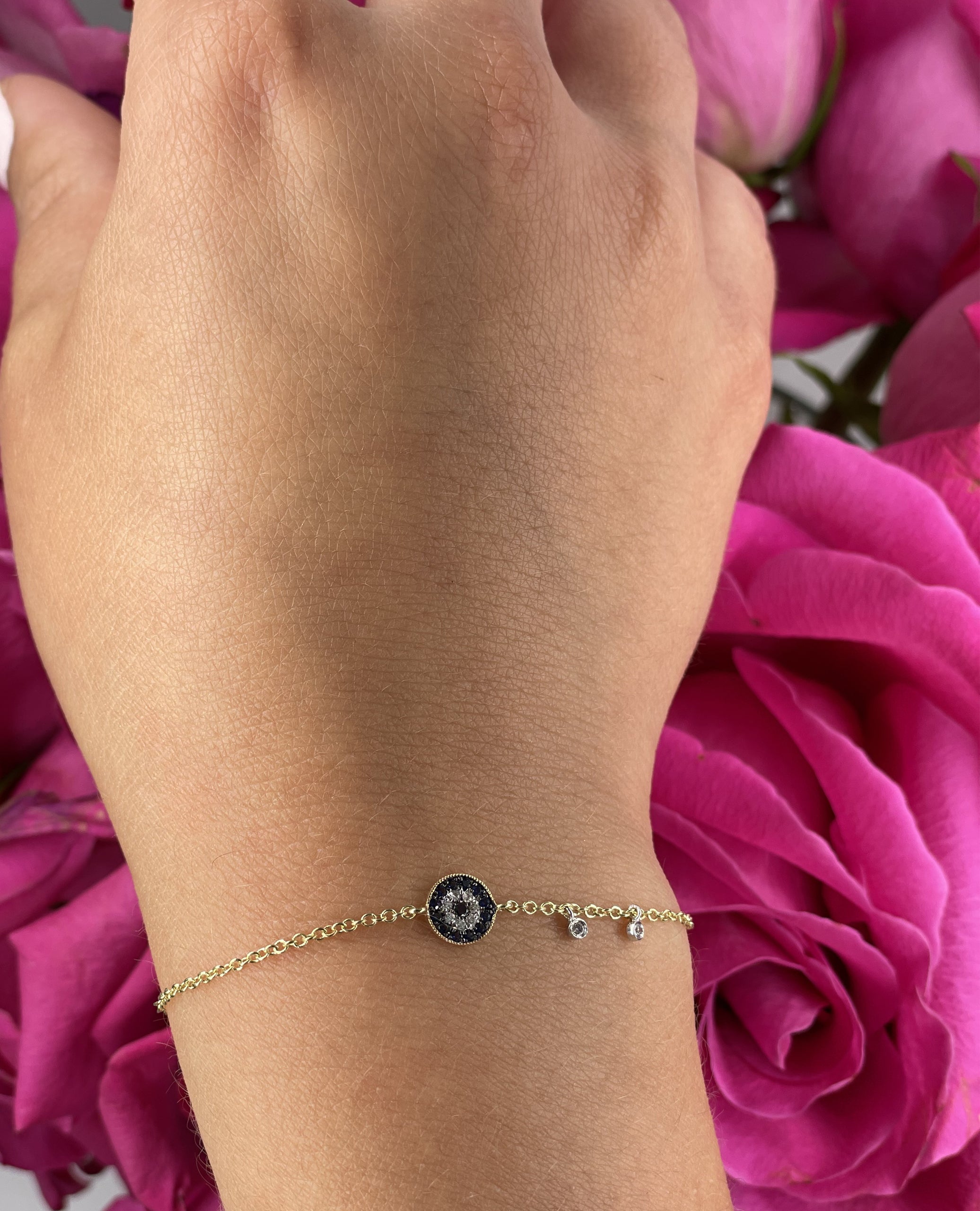 Meira T. Evil Eye Adjustable Bracelet with Diamonds in 14K Yellow Gold