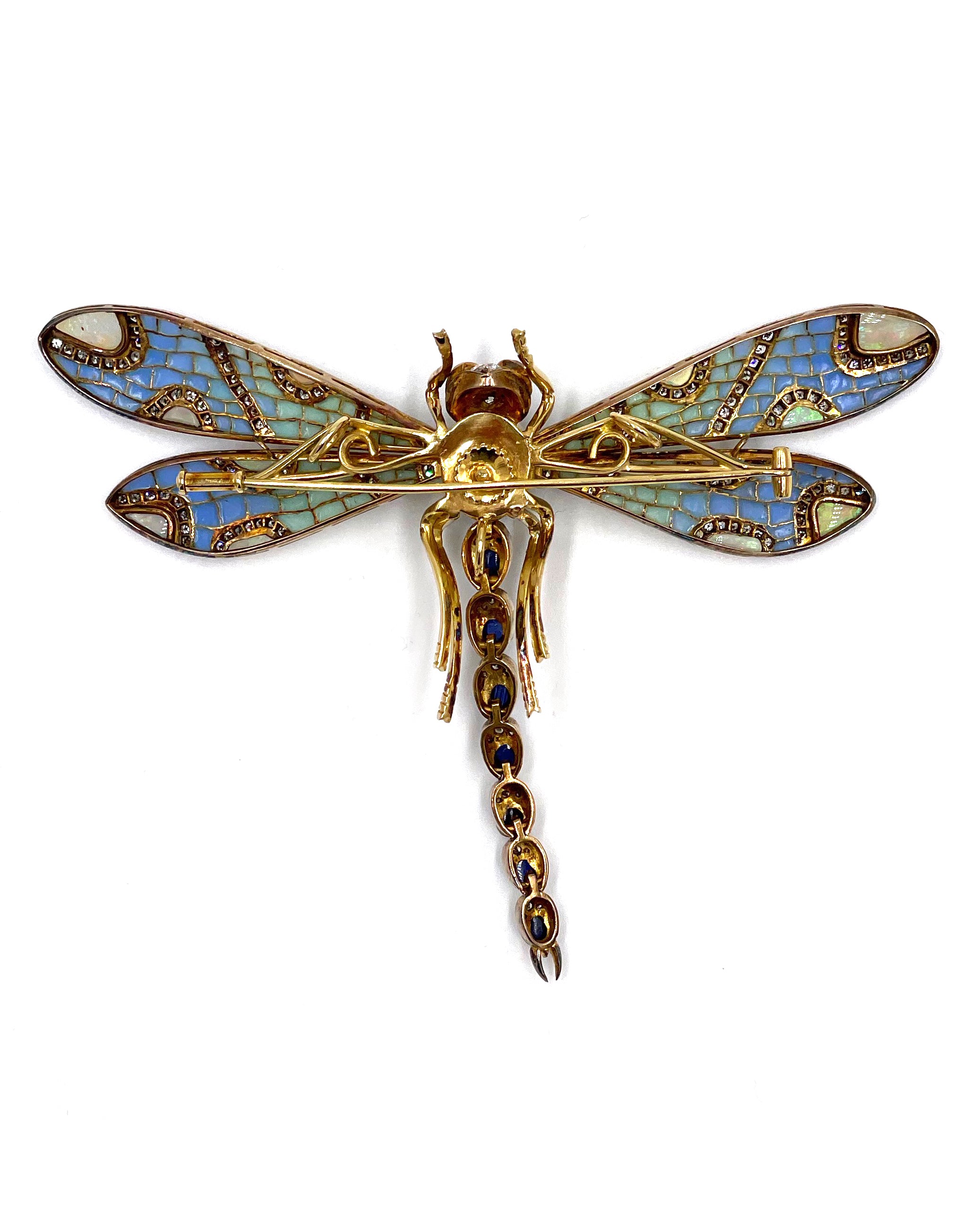 Pre-owned Antique 18K Yellow Gold and Silver Handmade Dragonfly Brooch / Pendant