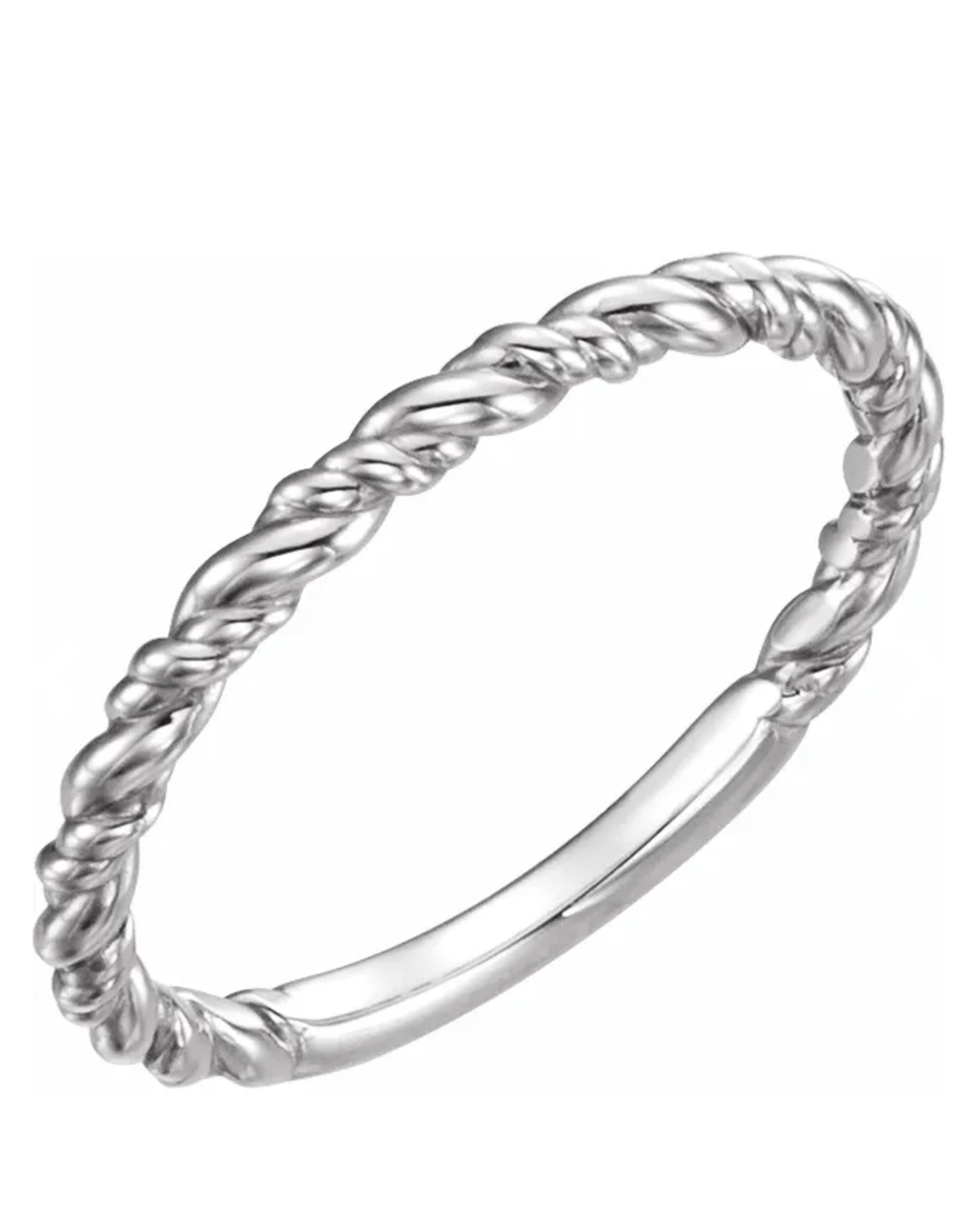 14K White Gold 2mm Stackable Rope Ring