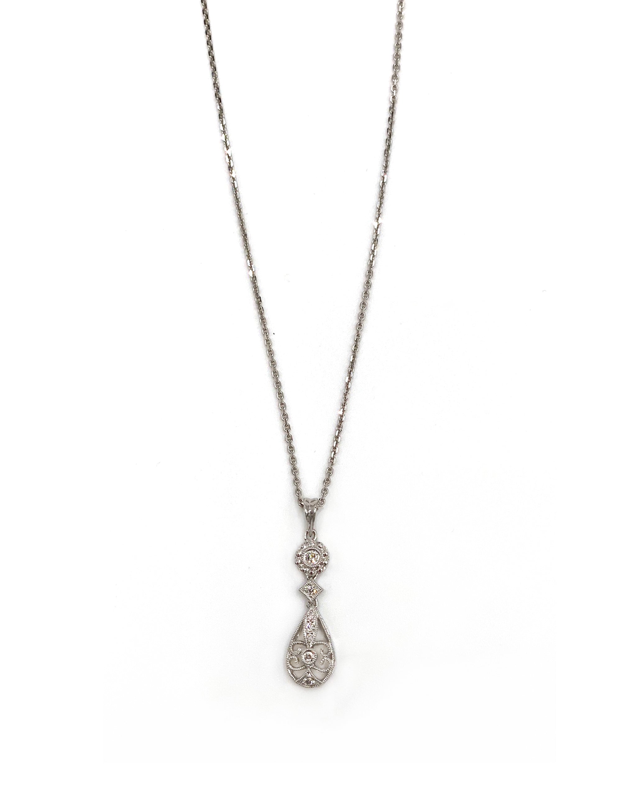 14K White Gold Diamond Drop Pendant