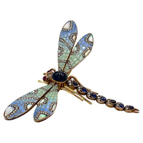 Pre-owned Antique 18K Yellow Gold and Silver Handmade Dragonfly Brooch / Pendant