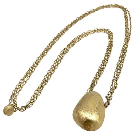 Pre-owned Vintage 18K Yellow Gold Bean Necklace with Triple Paperclip Chain