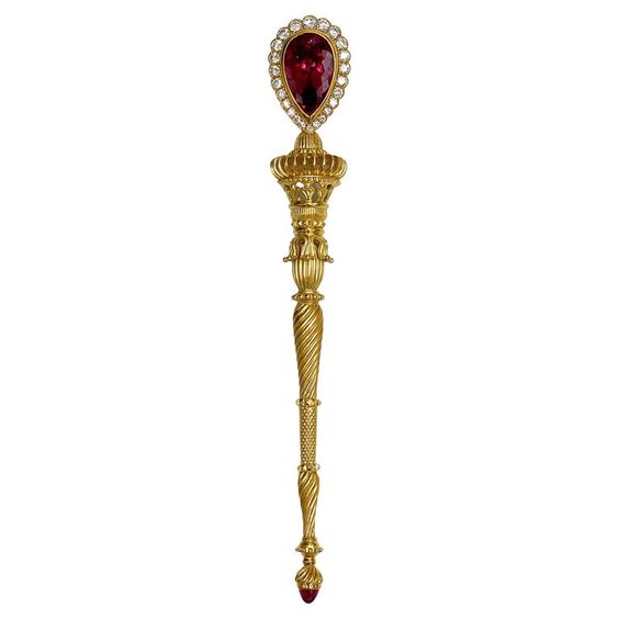 Pre-owned Cynthia Bach 18K Yellow Gold Rubellite and Diamond Brooch
