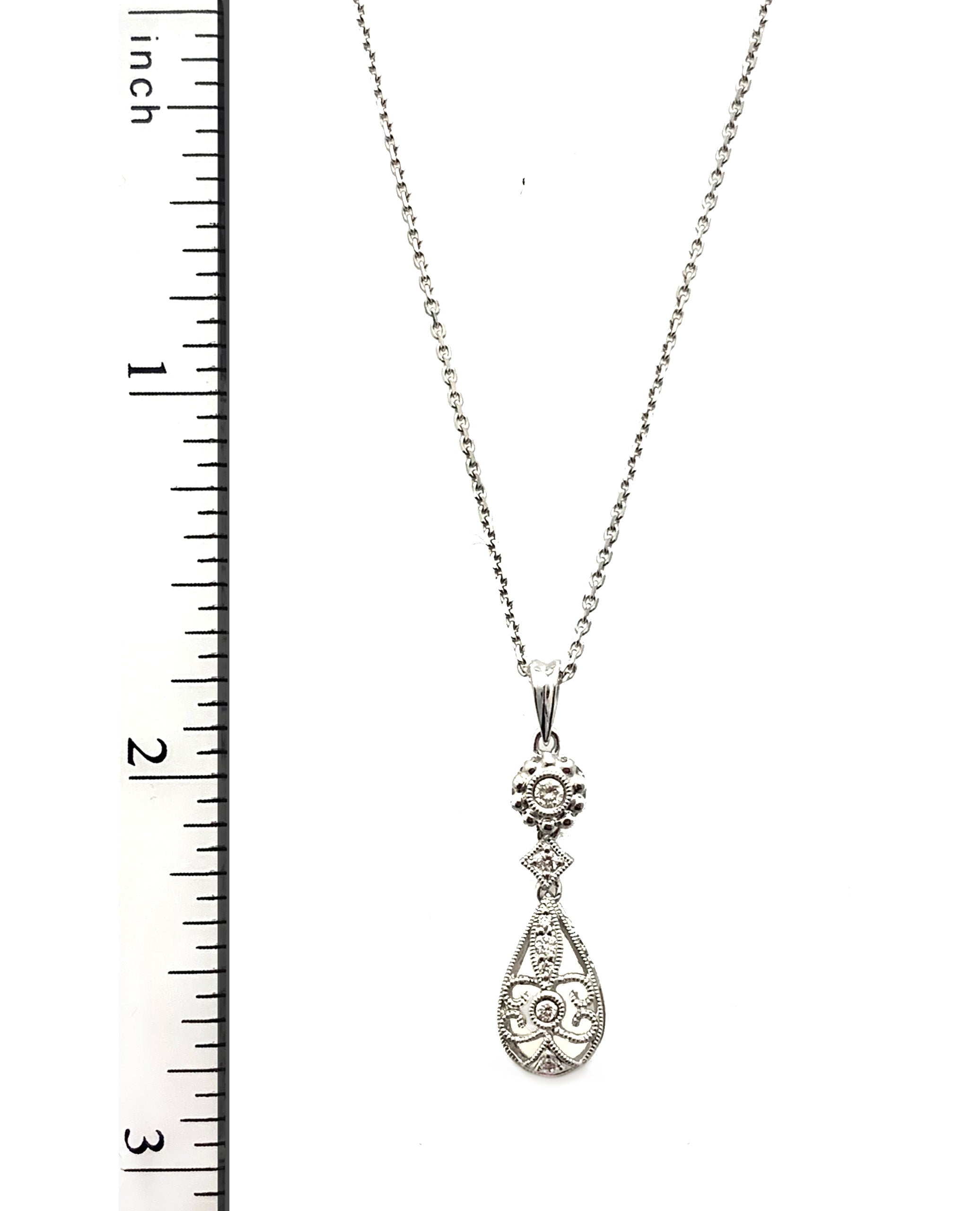 14K White Gold Diamond Drop Pendant