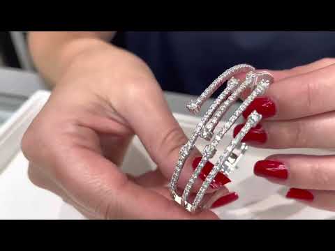 14K White Gold Multi Row Hinged Diamond Bangle