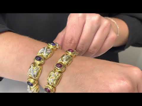 Vintage Iolite Bracelet with Diamonds Set in 18K Gold