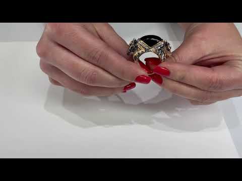 Double Horse Diamond & Cabochon Black Spinel Ring in 18k Rose Gold and Palladium
