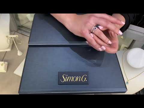 Simon G. Multi Row Diamond Halo 18K White Gold Ring with Pear Shaped Sapphire