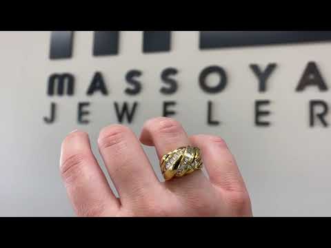 Vintage 18K Gold Diamond Ring with Overlapping Rows of Baguette Diamonds