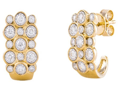 14K Yellow Gold Post Earrings With Pushback Closures With Round Diamonds Totaling 0.56 Carats, Small And Large Staggered Alternating Arrangement