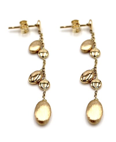 14K Yellow Gold Drop Earrings with Florentine and High Polish Finish Posts