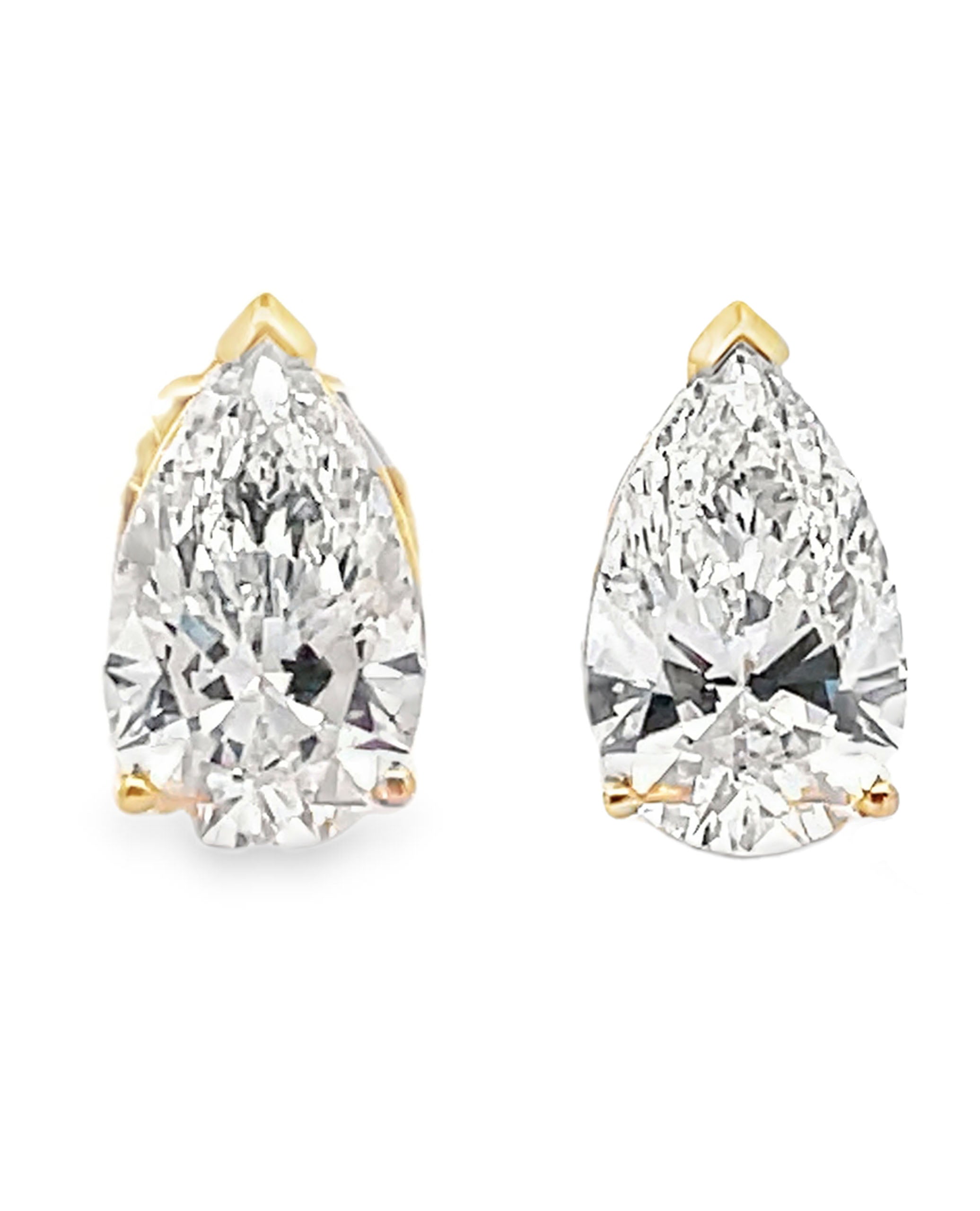 14K Yellow Gold Pear Shaped Lab Grown Diamond Post Earrings with Pushback Closures - 2.87 carats