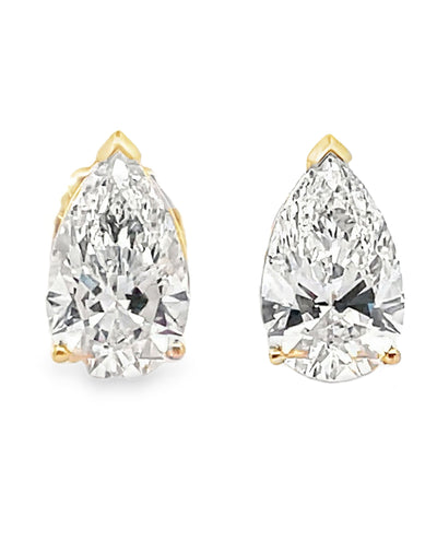 14K Yellow Gold Pear Shaped Lab Grown Diamond Post Earrings with Pushback Closures - 2.87 carats
