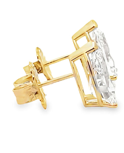 14K Yellow Gold Pear Shaped Lab Grown Diamond Post Earrings with Pushback Closures - 2.87 carats