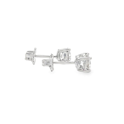14K White Gold Prong Set Martini Stud Earrings with Approximately 0.90 Carat Round Diamonds