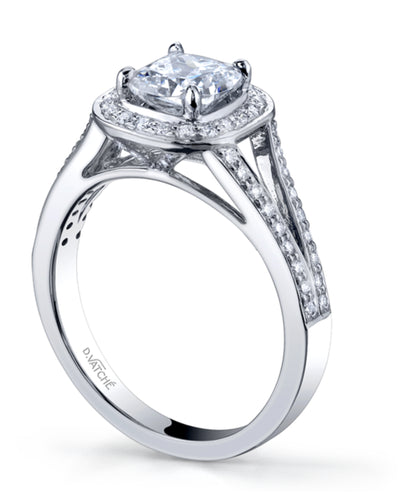 Designs By Vatche #1015 Platinum Grace Split Shank Engagement Ring Setting for 6X6 Millimeter Cushion Cut Stone