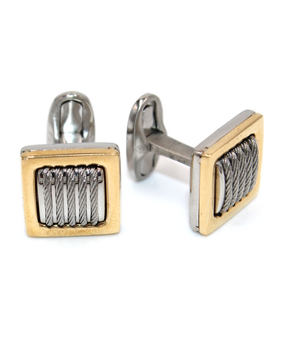 Alor Stainless Steel Square Shaped Cufflinks with White Cable and 18K Gold
