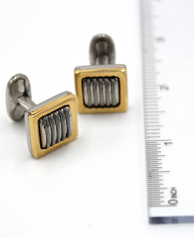 Alor Stainless Steel Square Shaped Cufflinks with White Cable and 18K Gold