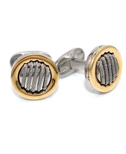 Alor Stainless Steel Cufflinks with White CableS and 18K Gold