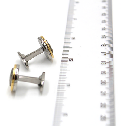 Alor Stainless Steel Circular Cufflinks with Stainless Steel White Cables and 18K Gold