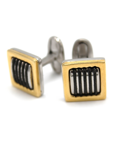 Alor Stainless Steel Square Shaped Cufflinks with Black Cable and 18K Gold