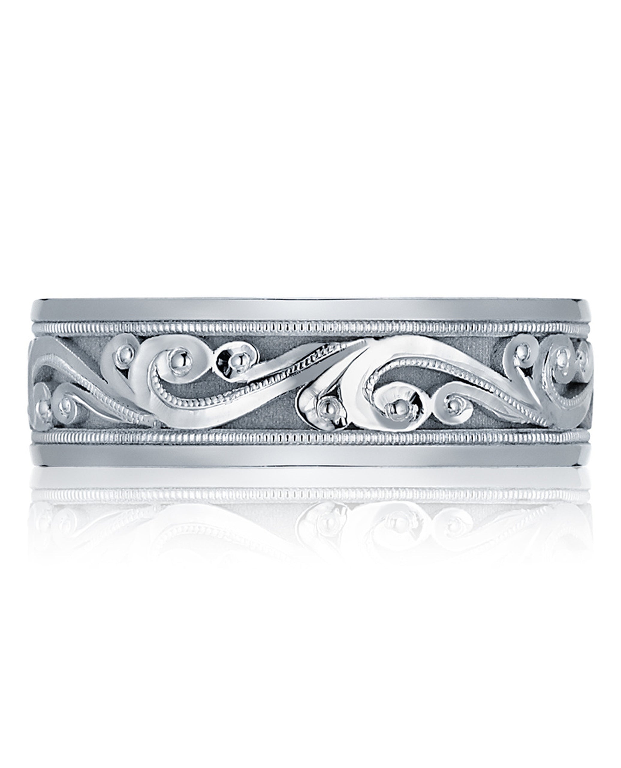 Tacori 104-6W Men's Wedding Band 18K White Gold Brushed Finish Filigree 6mm