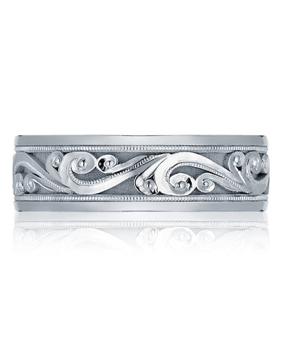 Tacori 104-6W 18K White Gold Men's Wedding Band Brushed Finish Filigree 6 Millimeter Width