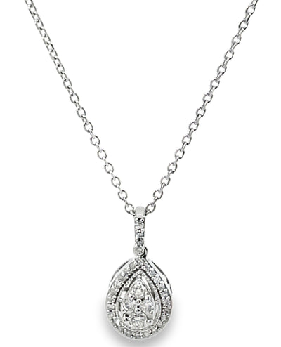 14K White Gold Diamond Necklace with Pear Shaped Pendant 0.25 Carats Total