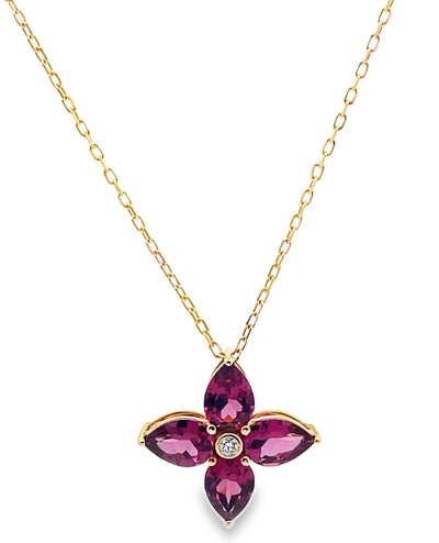 14K Yellow Gold Pink Tourmaline Flower Pinwheel Necklace