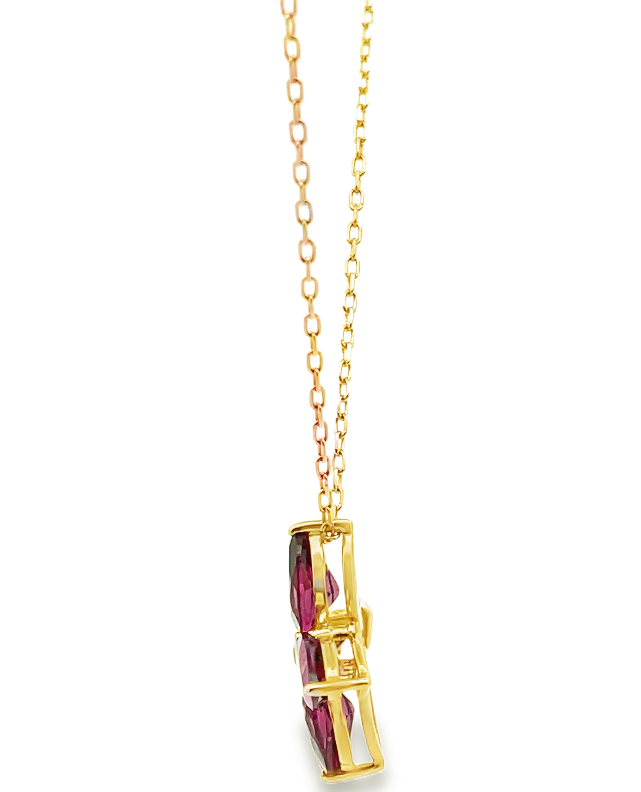14K Yellow Gold Pink Tourmaline Flower Pinwheel Necklace