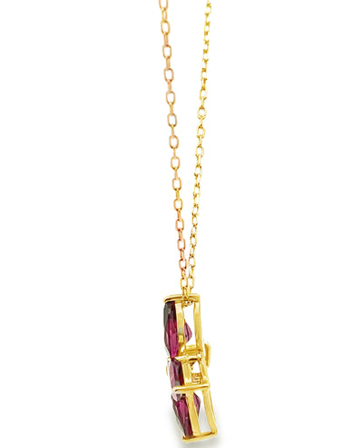 14K Yellow Gold Pink Tourmaline Flower Pinwheel Necklace